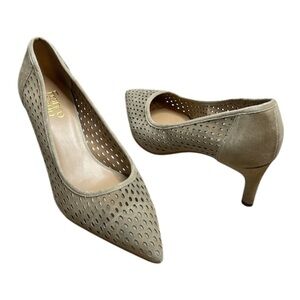 FRANCO SARTO Dew Perforated Kitten Heel Shoes Nude Genuine Suede Pointed Toe 9